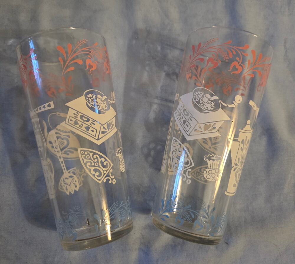 Vintage Hazel Atlas Kitchen Aids Tumblers Set of 2 Retro MCM Drinking Glasses